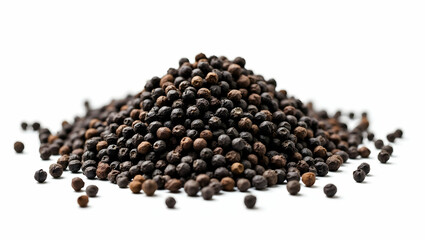 Pile of Flavorful Black Pepper, Aromatic Spice Isolated for Culinary Use, Showcasing Texture and Richness of Whole Peppercorns on a Clean White Space