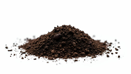 Pile of dark garden soil, rich in minerals, scattered on a bright surface, showcasing natural texture and earthy tones, ideal for agricultural or ecological themes