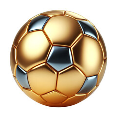 Golden and black soccer ball 3D icon isolated on transparent background, shiny football illustration with metallic texture for sports design and game concept