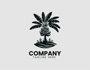 Obraz premium Detailed Banana Tree Silhouette with Fruit Bunch Vector Logo Design