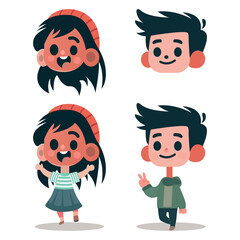 Eye catching Vector funny boy and girl cartoon character design like graphic sticker for advertising