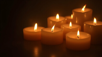Serene Candlelight, A Warm and Intimate Gathering of Flames Illuminating a Peaceful Space with Gentle Light and Soft Shadows Creating a Cozy Ambiance