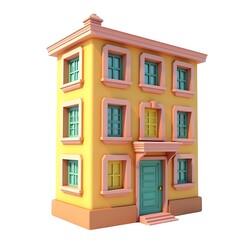 Obraz premium Cute yellow house pastel colors 3D render white background charming
