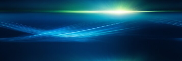 Abstract Blue Light Streaks Flowing with a Bright Flare Horizontal Composition