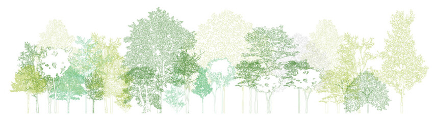 Architectural Drawings, Minimal style cad tree line drawing, Side view, set of section wetland forest outline for landscape design drawing. Vector illustration in separate element © feipco
