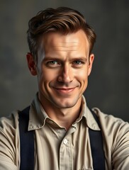 Obraz premium Smiling Man with Vintage Style and Warm Lighting
