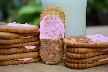 A glass of milk and cookies