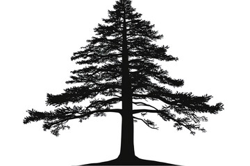 Isolated Silhouette Illustration Of Tree With Scattered Lights In Black Background