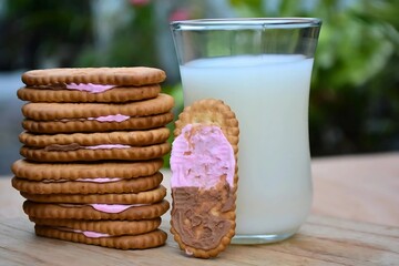 A glass of milk and cookies
