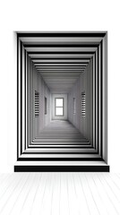 Fototapeta premium A perspective view of a tunnel-like corridor with layered lines leading to a window.