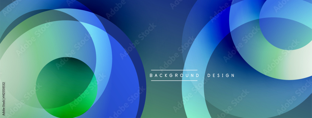 Poster abstract background features overlapping circles. colors include shades blue, green, teal. modern de