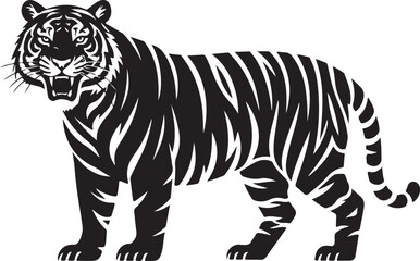 Wild roaring tiger full body vector illustration.