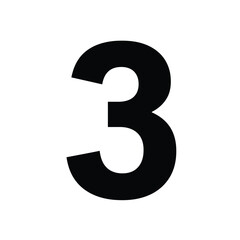 Naklejka premium Number 3 silhouette. This image shows a bold, black number 3 on a white background. It is a simple and clear representation of the numeral three. Vector clipart illustration design.