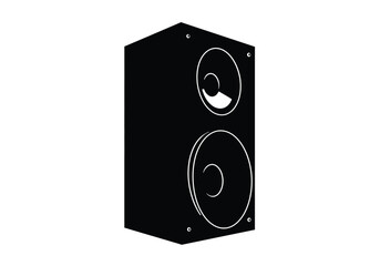 Speaker silhouette. This image shows a black and white silhouette of a speaker, also known as a loudspeaker or audio speaker. Vector clipart illustration design.