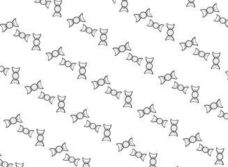 An illustration of a seamless candy pattern drawn using an isolated hand on a white background.
