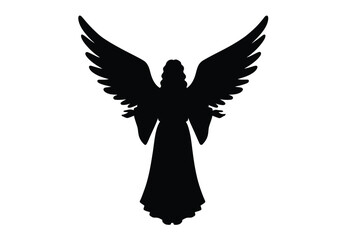 Christmas angel silhouette. This image shows a black silhouette of an angel with outstretched wings, often associated with Christmas and religious themes. Vector clipart illustration design.