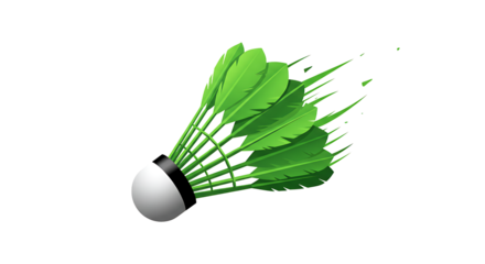 A green shuttlecock with a white base and black stripes isolated against a black background space style