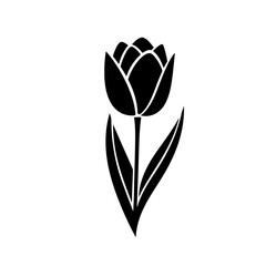 Obraz premium Floral Silhouette: A stylized silhouette of a tulip, gracefully rendered in solid black against a pristine backdrop, a visual representation of nature's exquisite form.
