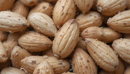 Fototapeta premium High-resolution close-up view of numerous small, light brown nuts densely packed together.