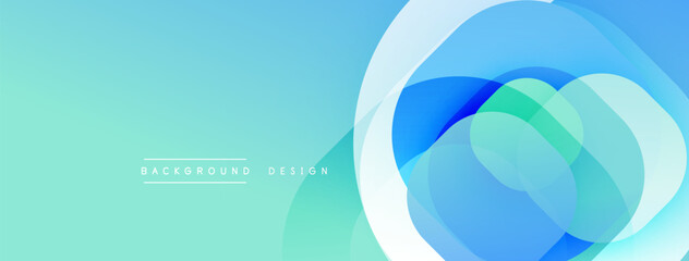 Abstract background features overlapping translucent circles. Gradient shades of blue, turquoise create modern, dynamic visual effect. Minimalist design suitable for digital projects.