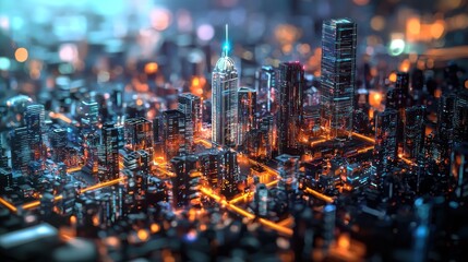 Futuristic Cityscape: Neon Lights and Skyscrapers