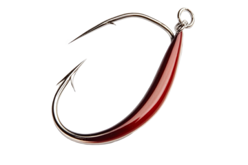 Isolated Red Fishing Hook on Transparent Background in Studio Shot