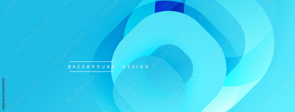 Fototapete Abstract blue design features overlapping circular shapes. Gradient shades create depth, modern aesthetic. Minimalist composition suitable for backgrounds, presentations. Smooth transitions, calming v