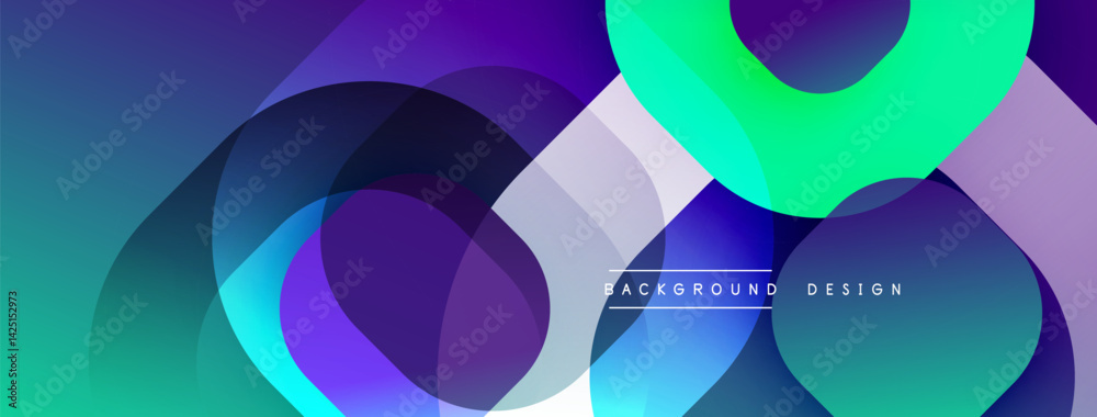 Aufkleber Abstract background features overlapping circles, vibrant gradients. Purple, blue, green hues create dynamic composition. Modern design element for digital projects.