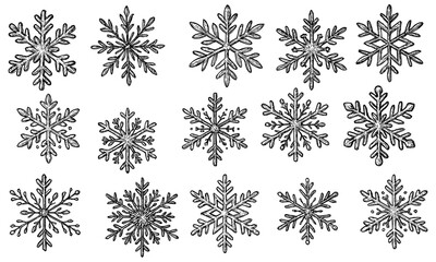 Hand Drawn Vintage Snowflake Set