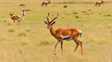 Fototapeta premium Vertical shot of a topi antelope in the field