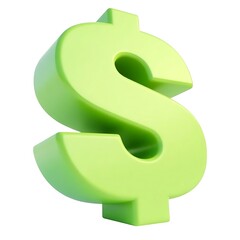 Green 3D dollar sign on white bright smooth