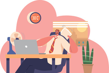 Businessman fighting heat in office