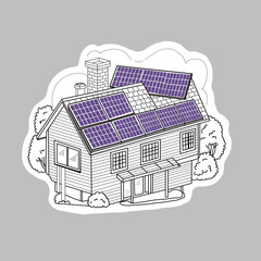 House with Solar Panels and tree Illustration 
