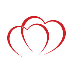 Two linked red hearts , two lovers hearts , isolated vector illustration
