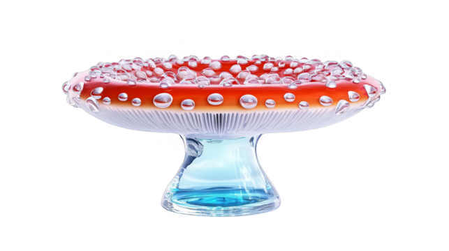 Realistic 3D Illustration of a Red Mushroom with Water Droplets on Isolated Background