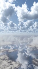 Obraz premium A serene landscape with clouds reflecting on a calm water surface, creating a tranquil scene.