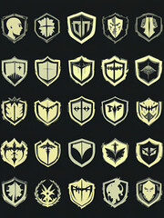 Obraz premium A collection of 36 shield icons in various shapes, including pointed and rounded logos with_1(91)
