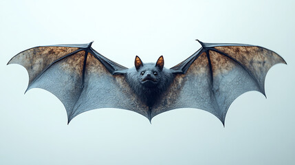 Flying bat with wings spread isolated on white background a nocturnal mammal