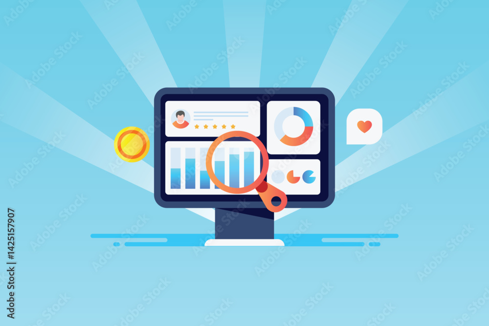 Canvas Prints customer digital profile on screen with demographic and activity data, user information for marketin