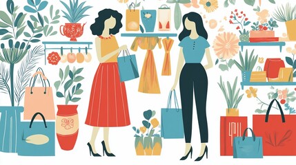 Two women shopping in a floral store