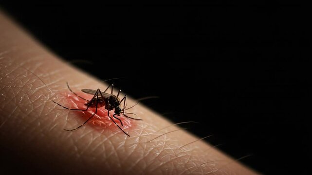 Mosquito Biting Human Arm Leaving Red Mark Close Up View