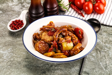 Asian cuisine pork in oyster sauce