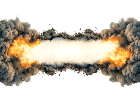 Realistic Explosion Burst of Fire and Smoke on Isolated Black Background
