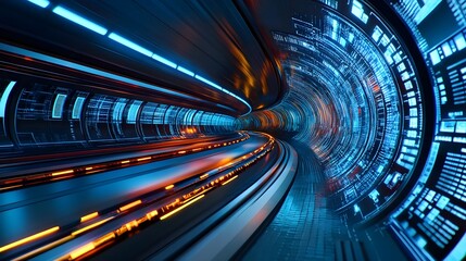 Futuristic Digital Tunnel, Speed, Data Flow - Abstract and Geometri.