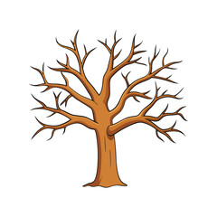 Dry Tree Without Leaves Vector Illustration. Oak tree design, rustic dry tree vector art.