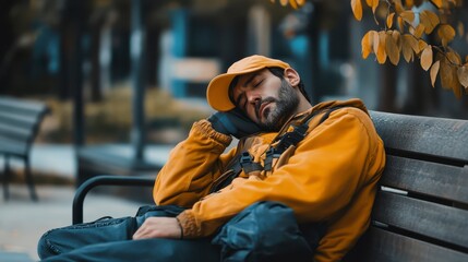 Worker in Orange Hard Hat and Reflective Jacket Sitting Outdoors