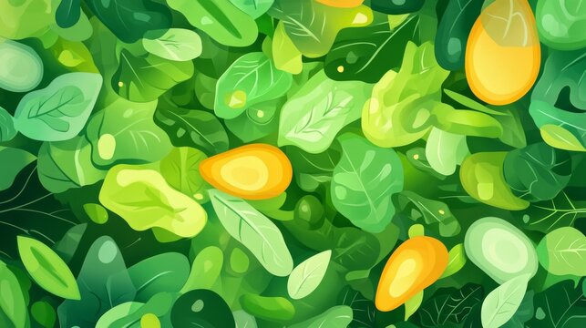 41.A clean and abstract collection of green vegetables in vector format, featuring a mix of leafy greens and other produce, ideal for web posters and healthy food designs.