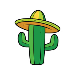 Cinco de Mayo Cactus Vector Illustration – Festive Mexican Desert Plant with Decorative Elements