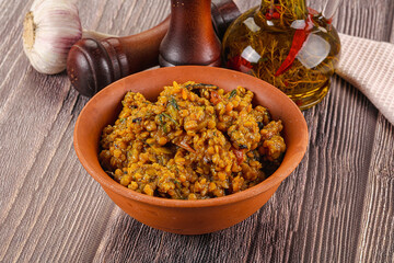 Vegan garnish - lentil with vegetables