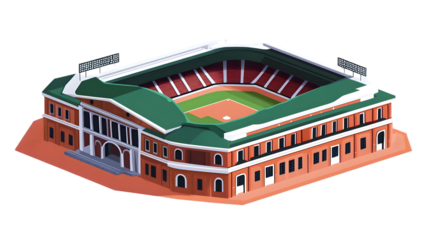 Isometric Pixel Art Baseball Stadium Isolated Transparent Background Illustration